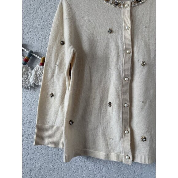 Kate Spade Elizabeth Be Dazzled Wool Ivory Beaded Pearl Cardigan Timeless Dainty - Picture 4 of 10